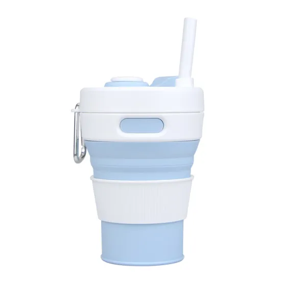 Custom Factory Collapsible Drink Bottle with Lid and Straw, 450ML