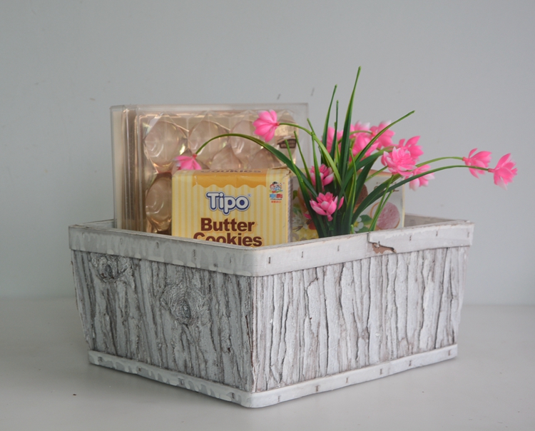 Rec. wood bark wash-white storage basket-1