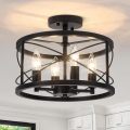 Black and Gold Semi Flush Mount Ceiling Lamp