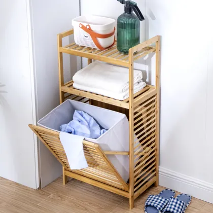 Three-Tier Wide Bamboo Flip Laundry Cabinet