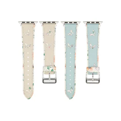 Double Hollow Out Butterfly Design Leather Watch Strap for Apple Watch 41mm/45mm