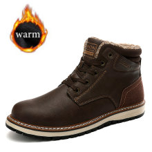 DM64 Black Warm Winter Men Boots Genuine Leather Ankle Boots Men Winter Work Shoes Men Military Fur Snow Boots for Men Botas