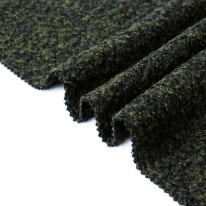Navy-Green Color Wool Boulce Fabric