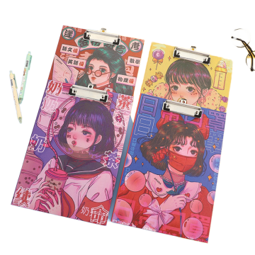 Kawaii Cartoon Girl Writing A4 Pad Folder - School and Office Filing Product with Clip