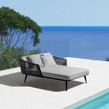 Aluminum Sun Lounge Chaise with Rope-Woven Daybed Near Outdoor Pool
