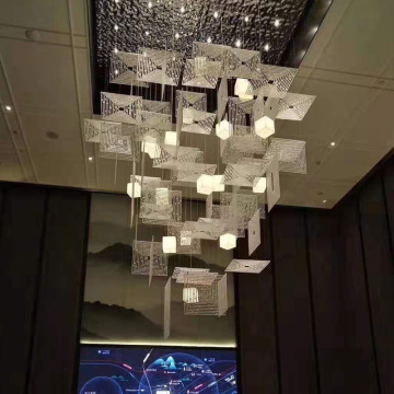 Modern Elegant Square Glass LED Chandelier Light for Lobby and Living Room