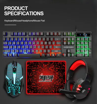 4 in1 wired keyboard and mouse headset set