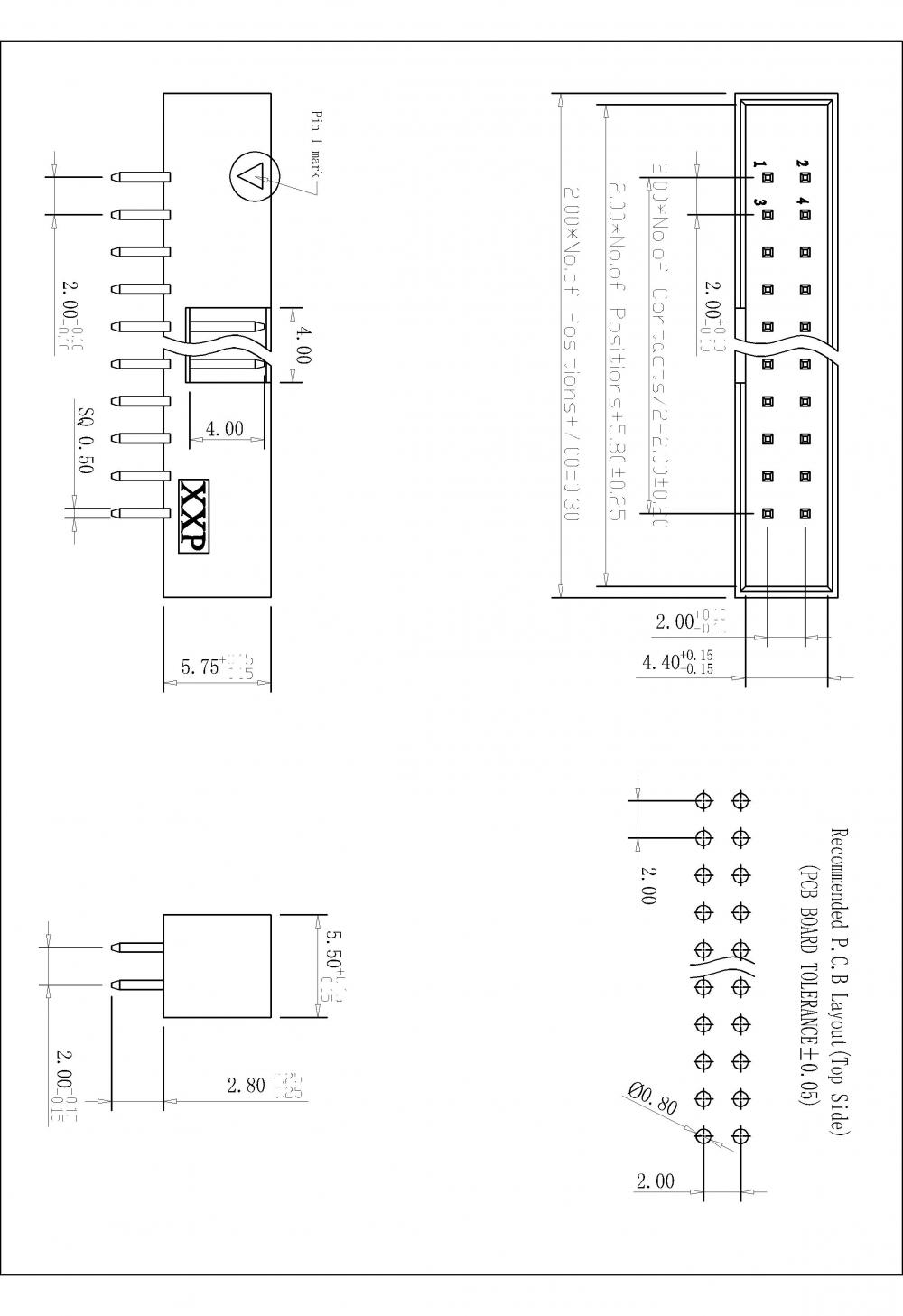 2.0 x 2.0mm Box Header Connector DIP 180° H=5.75