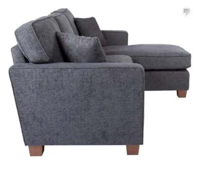 Russell Sectional Sofa Navy Fabric 2 Pillows Coffee Legs