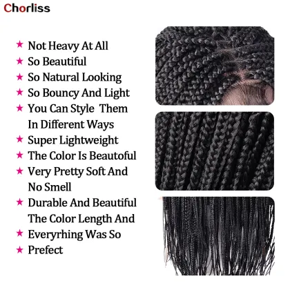 Novelties Cornrow Long Knotless Braid Perruque Tress  Lace Frontal Wigs With Baby Hair Handmade Braided Wigs For Black Women