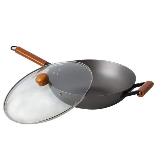 Lightweight Cast Iron Wok with Non-Stick Coating and Glass Cover
