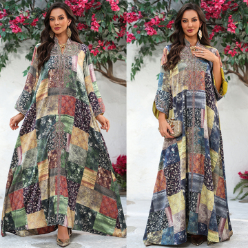Bohemian Patchwork Modest Maxi Dress for Women Kaftan