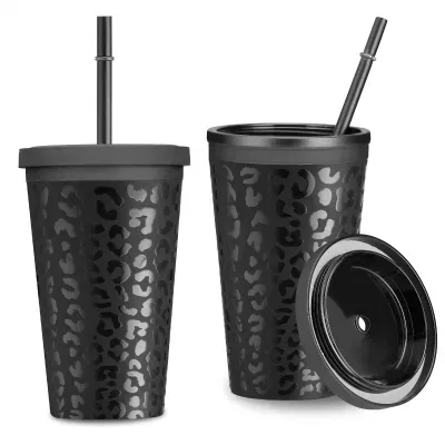 2 Pack 16oz Leopard Tumbler Lid Cheetah Print Juice Coffee Travel Mug