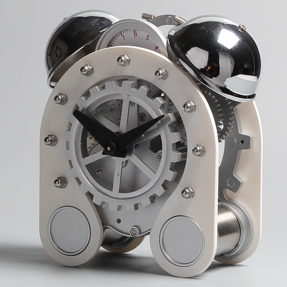 Silver Gear Desk Alarm Clock