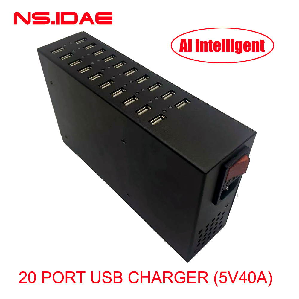 Cargador inteligente USB de 20 puertos con luces