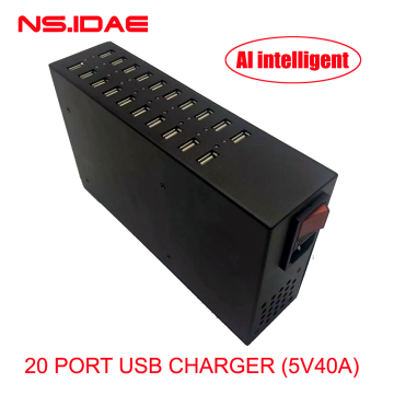 20-port USB smart charger with lights