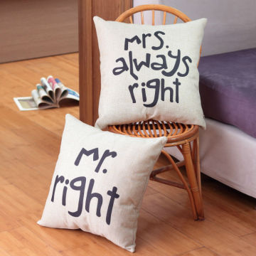 Wholesale & Retails Mr Right and Mrs Always Right Linen Cushion Covers Pillow Cases Pillow cover 45x45cm