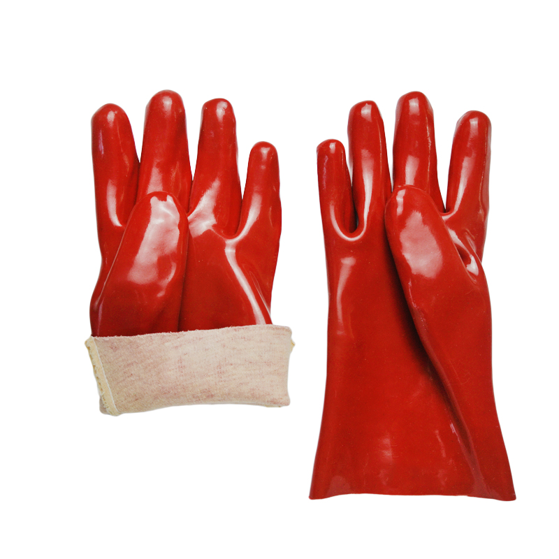 Red PVC coated gloves cotton linning 27cm