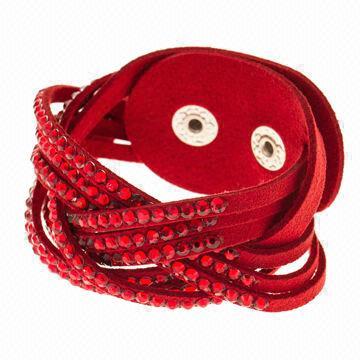 Red Suede Bracelet Setting with Siam Stones, Unique Design, Best Selling Item