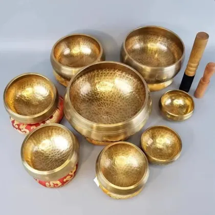 Yoga Meditation Bowl Set with Wooden Mallet and Mat for Spiritual Resonance Therapy and Chanting
