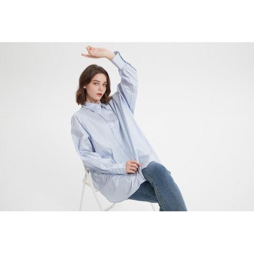 Poplin blouse white blue stripe shirt