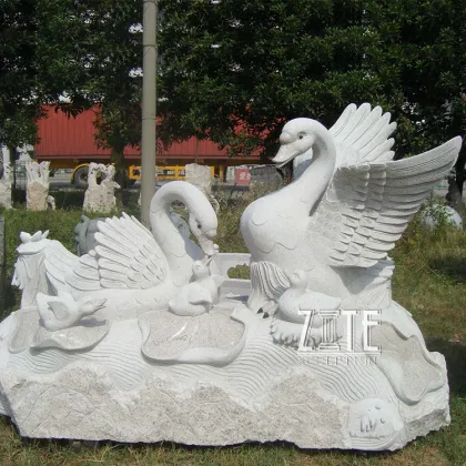 Outdoor Garden Stone Carving Duck Family Statue