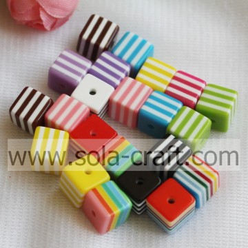 Factory Wholesale Cube Shape Striped Resin Spacer Beads