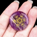 Amethyst 25MM Circular Disc Mat Handmade Craved Pattern-Metatron's Cube For Home Decor