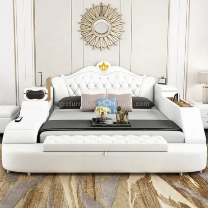 Modern European Leather Double Wedding Bed with Back Massage