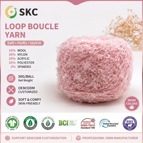 OEM ODM DÖNGÜ BUKUL İPLİK YÜN NAYLON AKRİLİK KARIŞIM TOP BAŞINA 50G EL ÖRGÜ DIY ÇEVRE DOSTU HALKA BÜKÜLMÜŞ NAKIŞ