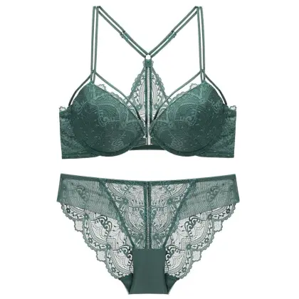 Beauty back front closure lace bra brief set