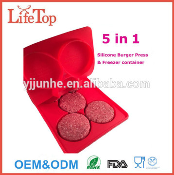 5 in 1 Dishwasher Safe Silicone Burger Press Silicone Stuffed Hamburger Patty Maker, Silicone Freezer Storage Container