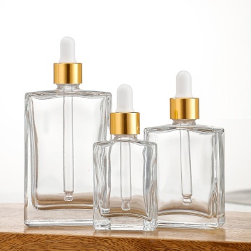 Aangepaste vierkante lege glazen flessen voor cosmetica en huidverzorging - 30 ml, 50 ml, 100 ml