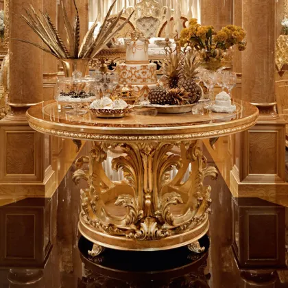 European Luxury Classic Solid Wood Gold Leaf Dining Table