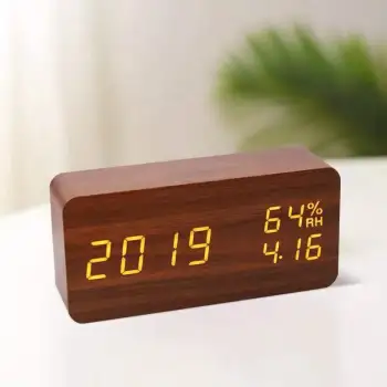 Large Jumbo LED Display Wooden Alarm Clock