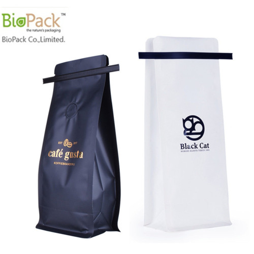 Biodegradable Square bottom Stand Up Coffee Pouch with Tin tie and Wrappers Manufacturer China