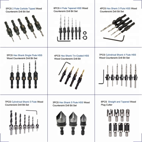 Tapered HSS Countersink Drill Bit Set