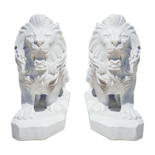 Luxury White Marble Lion Pair Sculpture for Garden