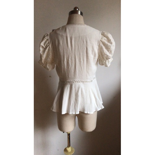 Ladies Blouses Short Sleeves with Embroidery and Zip