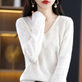 Versión coreana en V-cuello jersey de punto de color sólido
