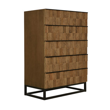 MRS WOODS: Vintage-Style Recycled Oak and Metal 5 Drawer Chest