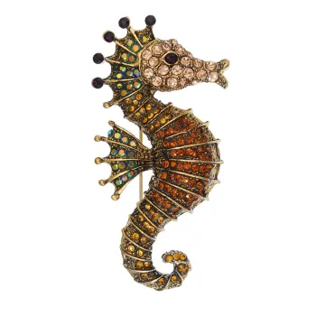 Sparkling Rhinestone Seahorse Brooches - 3-Color Sea Animal Pins for Gifts