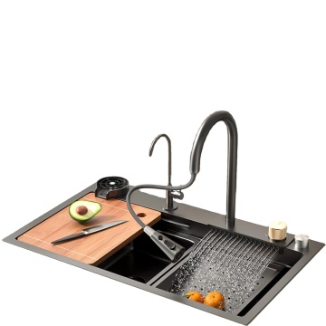 Nano Sink Waterfall Workstation Kitchen Sink 304 Stainless Steel Welding Square Modern Kitchen Wash Basin Single Bowl 5 Years