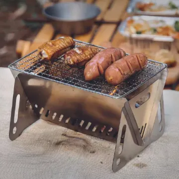 Outdoor Folding Card Stove Stainless Steel Bbq Camping Portable Charcoal Stove