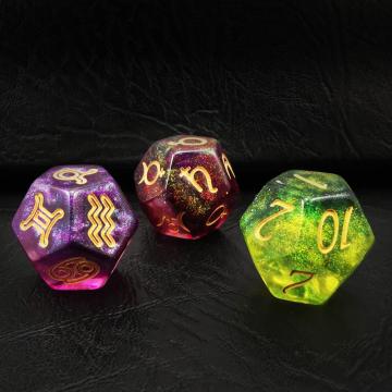 BESCON 3 pezzi set di dadi astrologici, costellazione divinazione d12 dadi, 3 colori effetto di pietra magica o luminoso in scuro