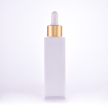 Opal White Square Bottle dengan Golden Dropper Cap