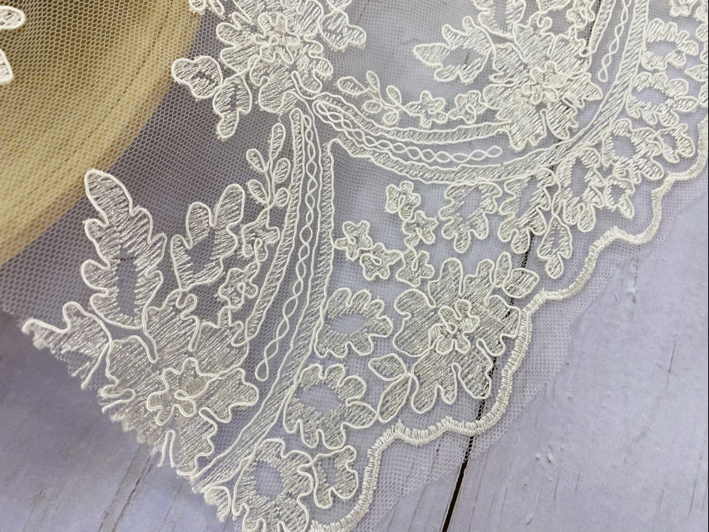 Pale Yellow Cord Embroidery  Fabric