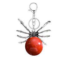 Red Jasper 16MM Ball Antique Silver Spider Pendant (47x40mm) Keychain