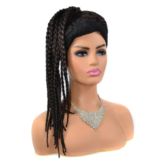 Wholesale Black Light Blonde Afro Turban Braid Ponytail Wigs Heat Resistant Synthetic Hair Wigs With Headband Attached For Woman