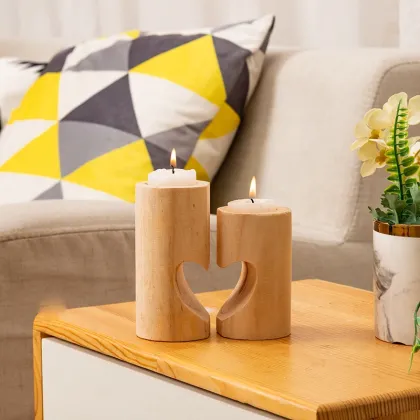 Wood Cylinder Candlestick Christmas for Home Decoration